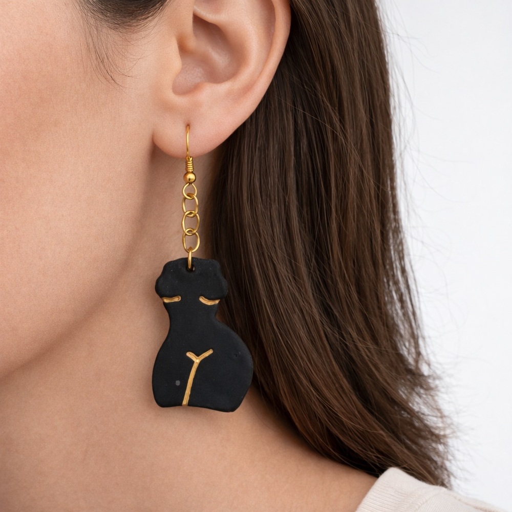 Abstract Female Torso Dangle Earrings Goddess Silhouette Statement